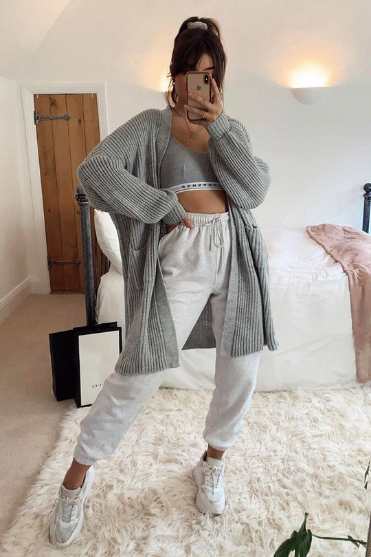 Grey Longline Knit Cardigan - Abbie