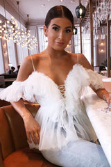 White Bardot Tie Front Tulle Top - Jax