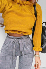 Tartan Paper Bag Tie Waist Cigarette Trousers - Karmen