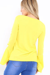 Yellow Bell Sleeved Top with Lace up Detail - Fate