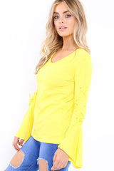 Yellow Bell Sleeved Top with Lace up Detail - Fate