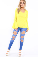 Yellow Bell Sleeved Top with Lace up Detail - Fate