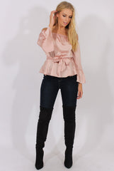 Pink Silk Bardot Bell Sleeves Top - Fawn