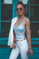 Blue Lace Flower Bodysuit - Faylen