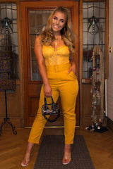 Mustard Lace Flower Bodysuit - Faylen