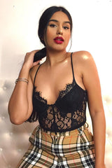 Black Lace Flower Bodysuit - Faylen