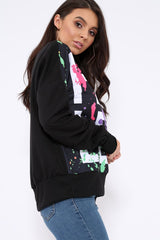 Black Fearless Paint Splatter Sweatshirt - Eliza