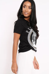 Black Fearless Slogan Print T-Shirt - Gala