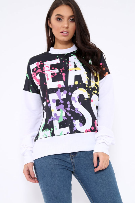 White Fearless Paint Splatter Sweatshirt - Eliza