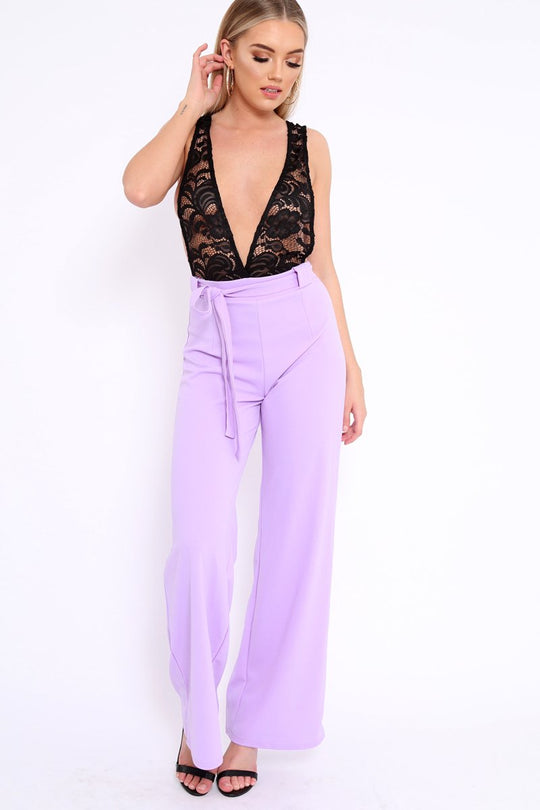 Lilac Plunge Front Lace Jumpsuit - Felice