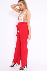 Red Plunge Front Lace Jumpsuit - Felice