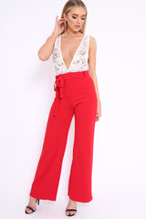 Red Plunge Front Lace Jumpsuit - Felice