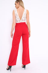 Red Plunge Front Lace Jumpsuit - Felice