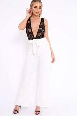 White Plunge Front Lace Jumpsuit - Felice