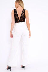 White Plunge Front Lace Jumpsuit - Felice
