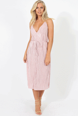 Pink Pleated Midi Slip Dress - Felicia