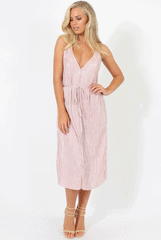 Pink Pleated Midi Slip Dress - Felicia