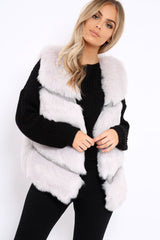 Light Grey Faux leather and Fur Gilet - Felicia