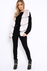 Light Grey Faux leather and Fur Gilet - Felicia