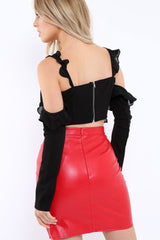 Black Long Sleeved Cold Shoulder Crop Top - Felicie