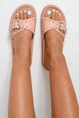 Pink Studded Buckle Sliders - Feliciti