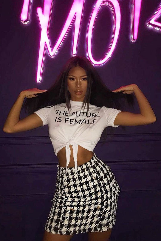 White Slogan Tie Front Tshirt - Cicilia