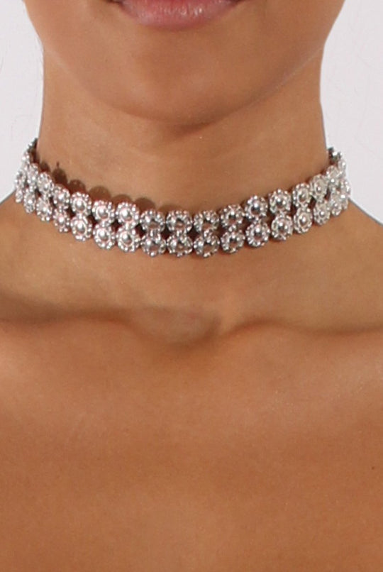 Silver Metal Elasticated Circle Choker - Femi