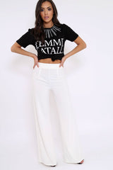 White High Waisted Flare Trousers - Kym