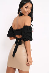 Black Crop Top With Ruffle Sleeves - Fenix