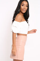 White Crop Top With Ruffle Sleeves - Fenix