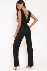 Black Slinky Plunge Wide Leg Jumpsuit - Fergie