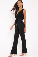 Black Slinky Plunge Wide Leg Jumpsuit - Fergie