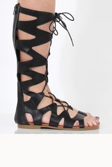 Black Gladiator Tie Up Sandals - Fergie