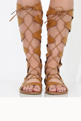 Tan Gladiator Tie Up Sandals - Fergie