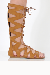 Tan Gladiator Tie Up Sandals - Fergie