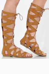 Tan Gladiator Tie Up Sandals - Fergie
