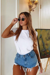 White Shoulder Pad Oversized T-shirt - Amzie