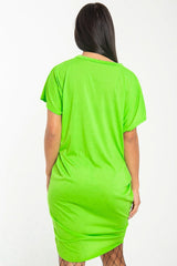 Neon Green Oversized Pocket Front Midi T-Shirt Dress - Whitney