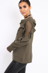Khaki The Future Is Female Fishnet Frill Jumper - Jaeonna
