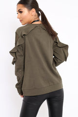 Khaki The Future Is Female Fishnet Frill Jumper - Jaeonna