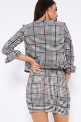 Tartan Hounds-Tooth Frill Hems Jacket - Fina