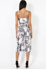 White & Grey Tie Dye Floral Print Culotte Jumpsuit - Fiona