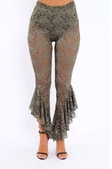 Khaki Lace Dip Hem Trousers - Fion