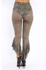 Khaki Lace Dip Hem Trousers - Fion
