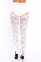 White Lace Dip Hem Trousers - Fion