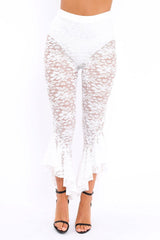 White Lace Dip Hem Trousers - Fion