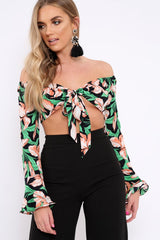 Black Floral Bardot Crop Top - Fliss