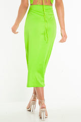 Neon Green Satin Floaty Midi Skirt - Serafina