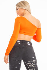 Neon Orange Asymmetric Crop Top - Nicki