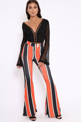 Orange and Navy Stripe Ribbed Flares - Kassy